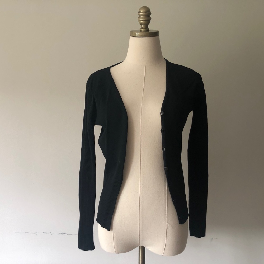 Sweater Wrap EXCELLENT Medium Cardigan Made In Italy Black Button Front V Neck